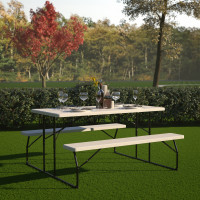 Flash Furniture RB-EBB-1470FD-WH-GG Insta-Fold White Wood Grain Folding Picnic Table and Benches - 4.5 Foot Folding Table